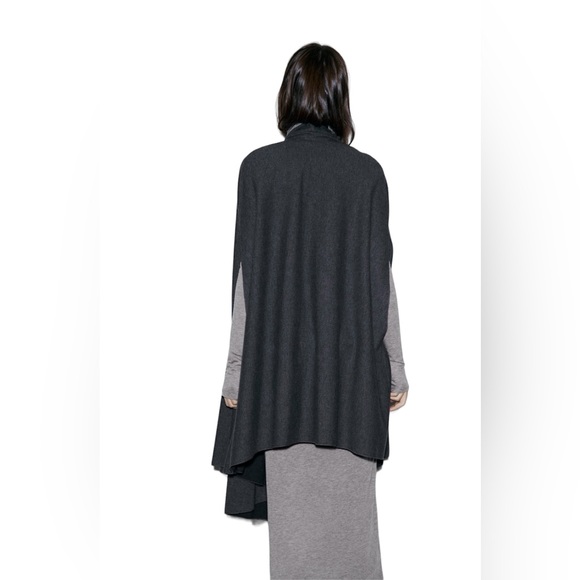 ZARA NWT Woman Medium Wool Blend CAPE with Asymmetric Front & Hem Shawl Gray - Picture 5 of 9